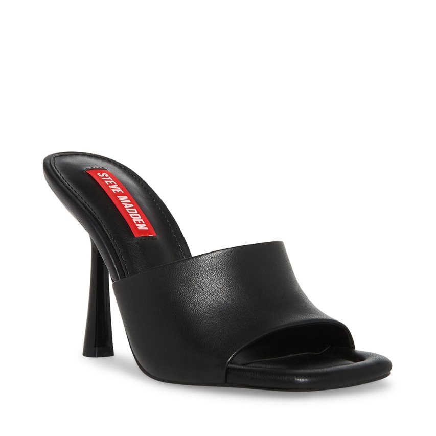 Black Steve Madden Selene Leather Women's Mules | PH 8320BOV